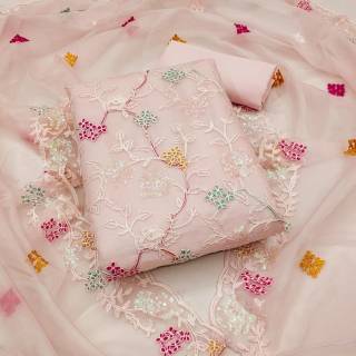 Glass Organza Unstitched Suits Premium Ladies Suits Manufacturer DCPL Suits