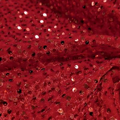 6.65 Meter Scarlet Sparkle Sequin Velvet Fabric for Luxury Occasion Wear in Surat