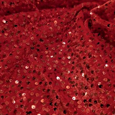 7.05 Meter Crimson Luxe Sequin Velvet Fabric for Grand Occasion Wear in Surat