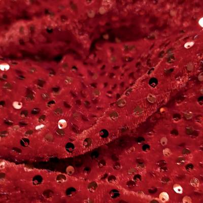 7.85 Meter Crimson Sparkle Sequin Velvet Fabric for Luxury Fashion Wear Manufacturers in Calangute