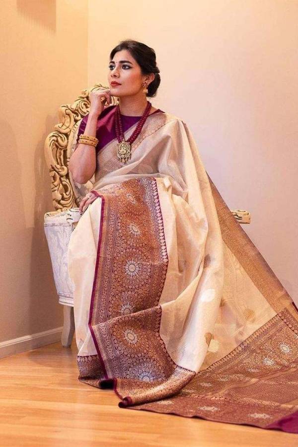 A Rich Pallu Saree with Heavy Border and Golden Flower Design  in Surat