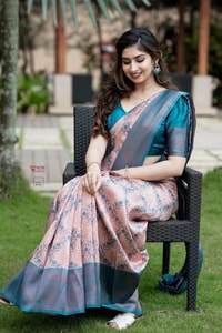 All-Over Brocade Banarasi Soft Silk Saree in Lavender Teal and Mustard Bottle Green  in Surat