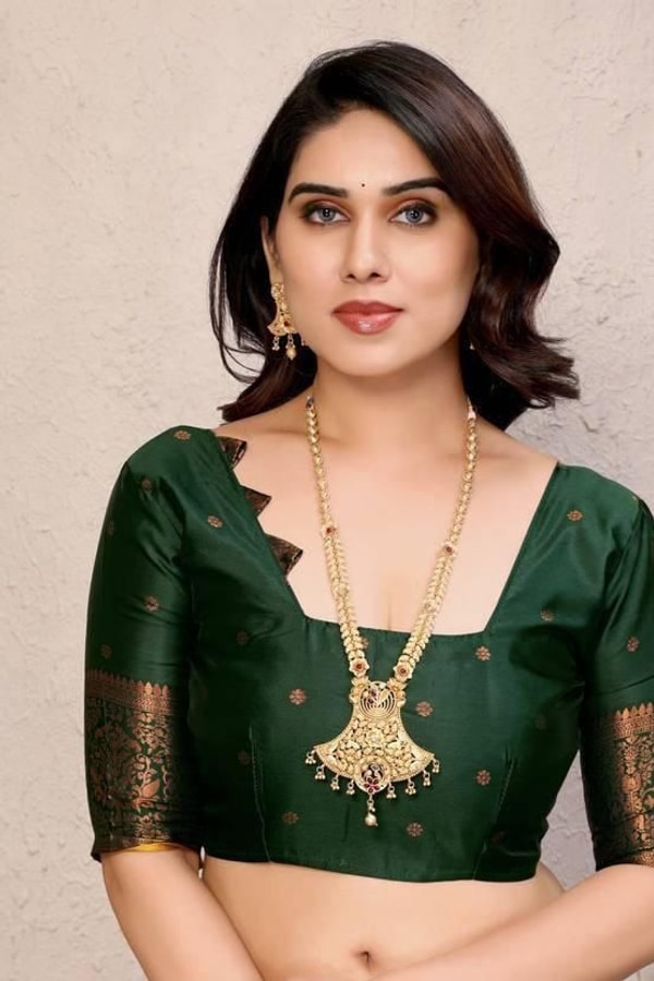 All-Over Brocade Banarasi Soft Silk Saree in Lavender Teal and Mustard Bottle Green  in Surat