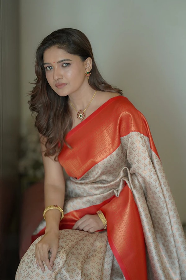 All-Over Brocade Banarasi Soft Silk Saree in Orange Silver and Magenta Olive Gold  in Surat