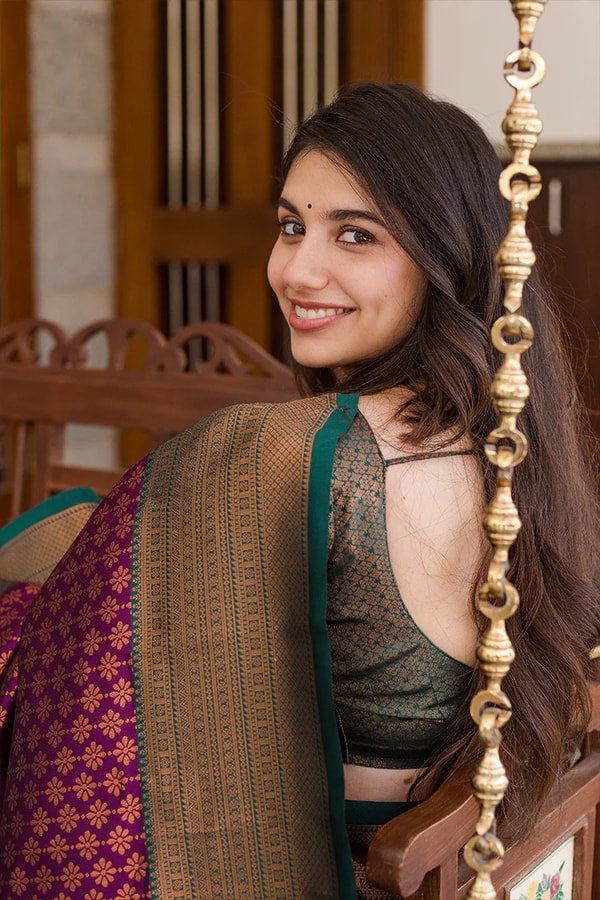 All-Over Brocade Banarasi Soft Silk Saree in Orange Silver and Magenta Olive Gold  in Surat