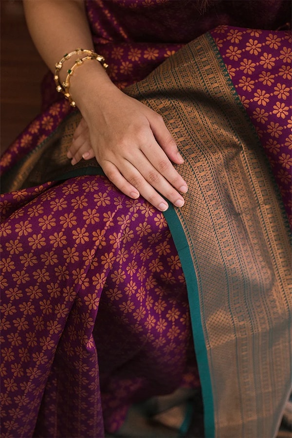 All-Over Brocade Banarasi Soft Silk Saree in Orange Silver and Magenta Olive Gold  in Surat