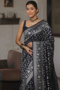 All-Over Gold and Silver Zari Jaal Banarasi Soft Silk Saree in Navy, Red, Sky Blue and Wine  in Surat