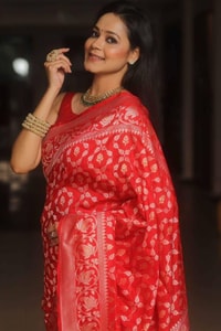 All-Over Gold and Silver Zari Jaal Banarasi Soft Silk Saree in Navy, Red, Sky Blue and Wine  in Surat