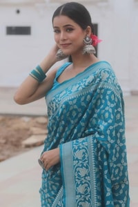 All-Over Gold and Silver Zari Jaal Banarasi Soft Silk Saree in Navy, Red, Sky Blue and Wine  in Surat