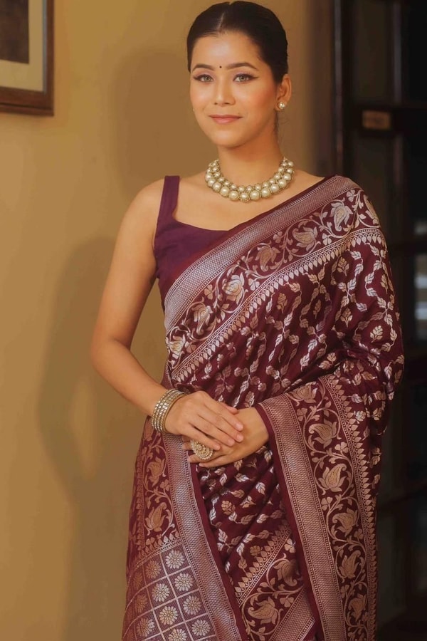 All-Over Gold and Silver Zari Jaal Banarasi Soft Silk Saree in Navy, Red, Sky Blue and Wine  in Surat