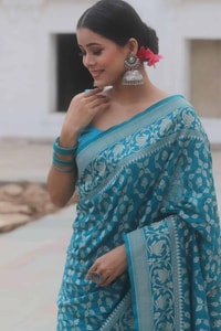 All-Over Gold and Silver Zari Jaal Banarasi Soft Silk Saree in Navy, Red, Sky Blue and Wine  in Surat