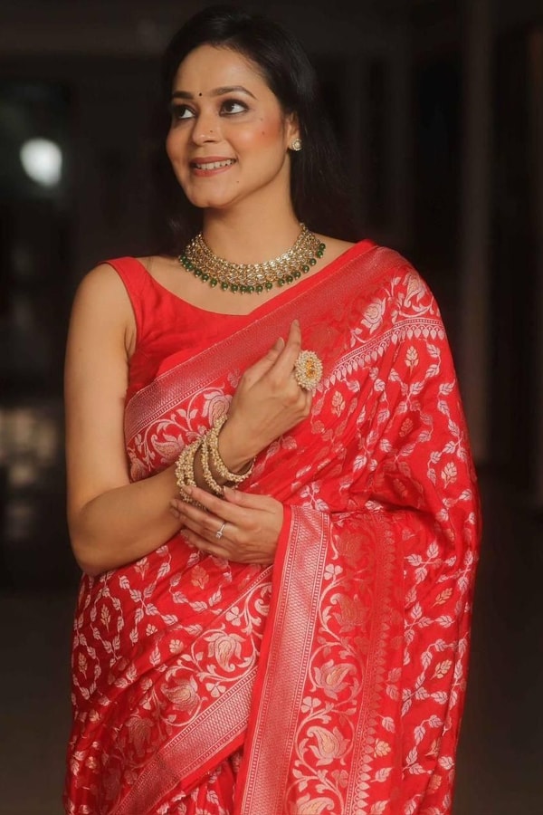 All-Over Gold and Silver Zari Jaal Banarasi Soft Silk Saree in Navy, Red, Sky Blue and Wine  in Surat