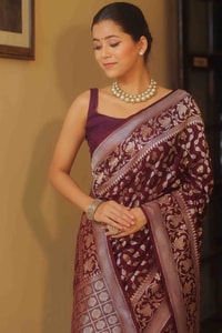 All-Over Gold and Silver Zari Jaal Banarasi Soft Silk Saree in Navy, Red, Sky Blue and Wine  in Surat