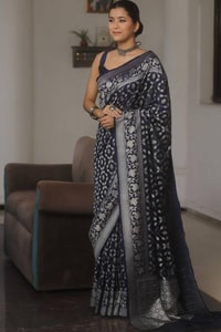 All-Over Gold and Silver Zari Jaal Banarasi Soft Silk Saree in Navy, Red, Sky Blue and Wine  in Surat