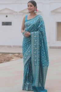 All-Over Gold and Silver Zari Jaal Banarasi Soft Silk Saree in Navy, Red, Sky Blue and Wine  in Surat