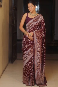 All-Over Gold and Silver Zari Jaal Banarasi Soft Silk Saree in Navy, Red, Sky Blue and Wine  in Surat