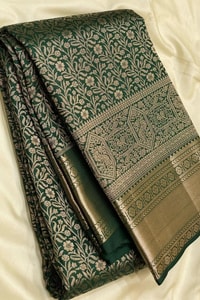 All-Over Zari Brocade Banarasi Soft Silk Saree in Bottle Green and Rose Maroon  in Surat