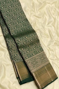 All-Over Zari Brocade Banarasi Soft Silk Saree in Bottle Green and Rose Maroon  in Surat
