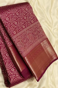All-Over Zari Brocade Banarasi Soft Silk Saree in Bottle Green and Rose Maroon  in Surat