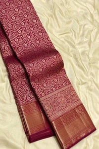 All-Over Zari Brocade Banarasi Soft Silk Saree in Bottle Green and Rose Maroon  in Surat