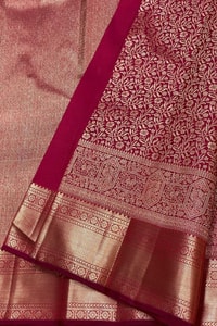 All-Over Zari Brocade Banarasi Soft Silk Saree in Bottle Green and Rose Maroon  in Surat