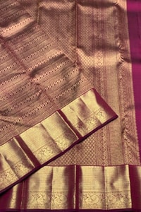 All-Over Zari Brocade Banarasi Soft Silk Saree with Contrast Gold Border in Red and Wine  in Surat
