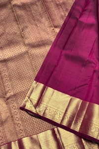 All-Over Zari Brocade Banarasi Soft Silk Saree with Contrast Gold Border in Red and Wine  in Surat
