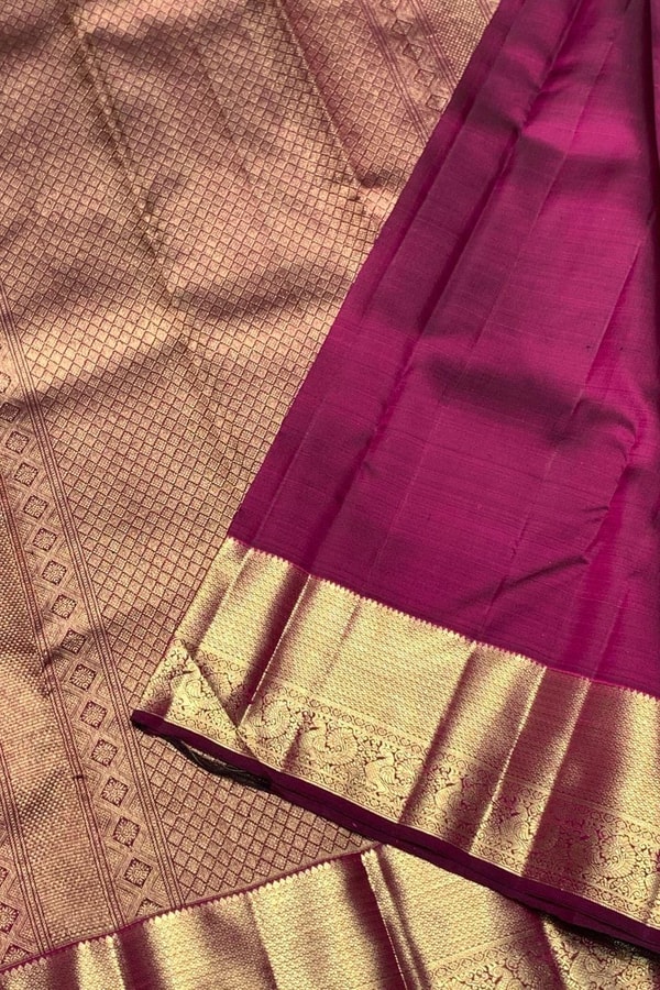 All-Over Zari Brocade Banarasi Soft Silk Saree with Contrast Gold Border in Red and Wine  in Surat
