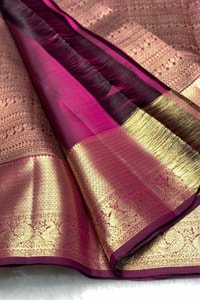 All-Over Zari Brocade Banarasi Soft Silk Saree with Contrast Gold Border in Red and Wine  in Surat