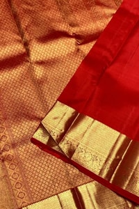 All-Over Zari Brocade Banarasi Soft Silk Saree with Contrast Gold Border in Red and Wine  in Surat