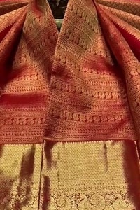 All-Over Zari Brocade Banarasi Soft Silk Saree with Contrast Gold Border in Red and Wine  in Surat video 1