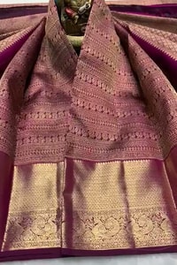 All-Over Zari Brocade Banarasi Soft Silk Saree with Contrast Gold Border in Red and Wine  in Surat video 2