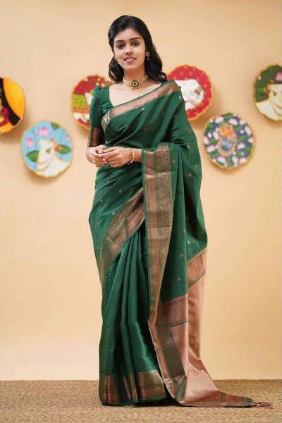 Alloavar Flower Butaa for Festive Occasions Golden Zari and Soft Silk Wedding Saree in Surat