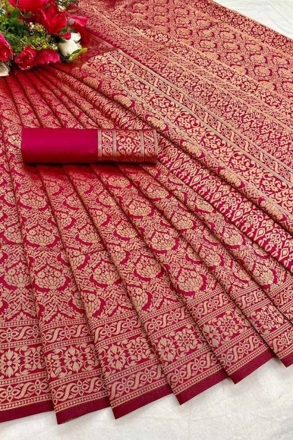 Allover Golden Flower Banarasi Soft Wedding Wear Saree  in Surat