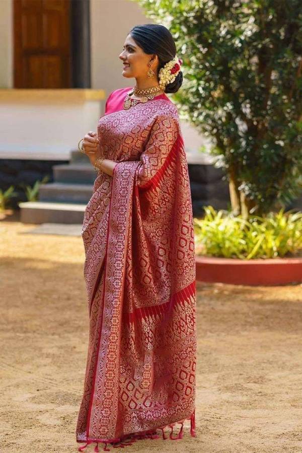Allover Golden Flower Banarasi Soft Wedding Wear Saree  in Surat