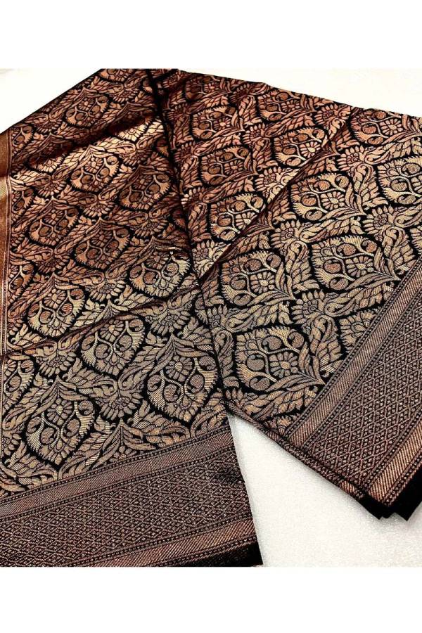Allover Golden Zari Weaving and Flower Design Saree  in Surat