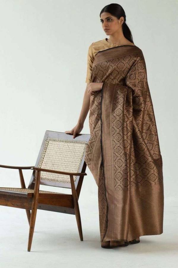 Allover Golden Zari Weaving and Flower Design Saree  in Surat
