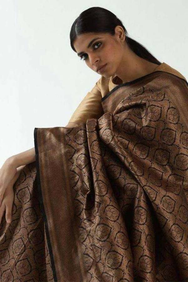 Allover Golden Zari Weaving and Flower Design Saree  in Surat