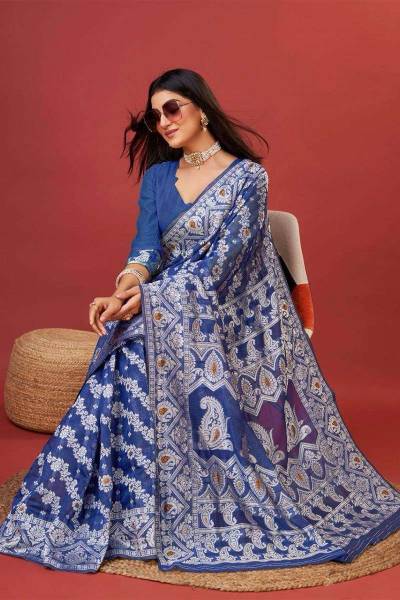 Allover Silver Zari Saree with Elegant Flower Designs Soft Cotton in Surat