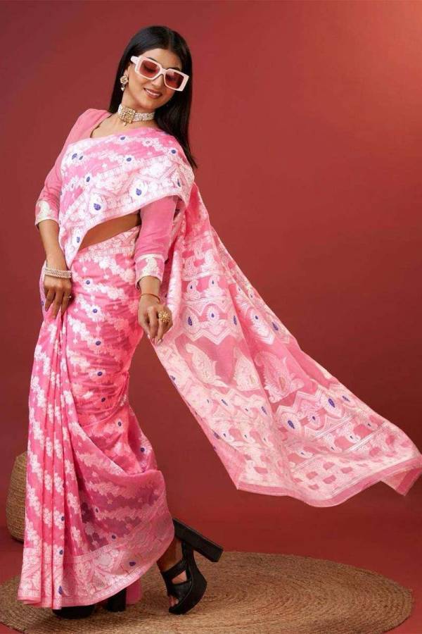 Allover Silver Zari Saree with Elegant Flower Designs Soft Cotton  in Surat
