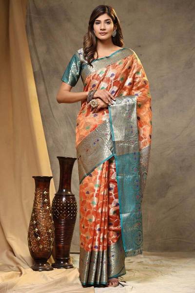 Allover Zari with Mina Butta Weaving Organza Saree Manufacturers in Hyderabad