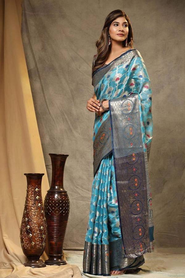 Allover Zari with Mina Butta Weaving Organza Saree  in Surat
