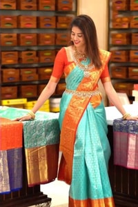 Aqua Green Banarasi Soft Silk Saree with Contrast Rust Orange Zari Border and Pallu  in Surat