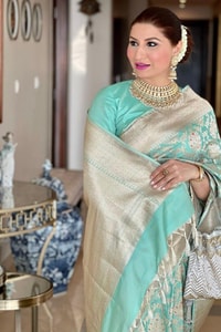 Aqua Green Banarasi Soft Silk Saree with Gold Zari Floral Jaal and Rich Woven Pallu  in Surat