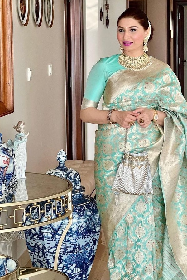Aqua Green Banarasi Soft Silk Saree with Gold Zari Floral Jaal and Rich Woven Pallu  in Surat