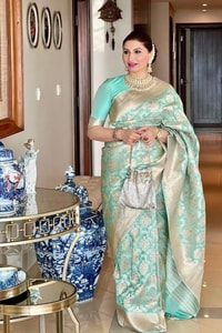 Aqua Green Banarasi Soft Silk Saree with Gold Zari Floral Jaal and Rich Woven Pallu  in Surat