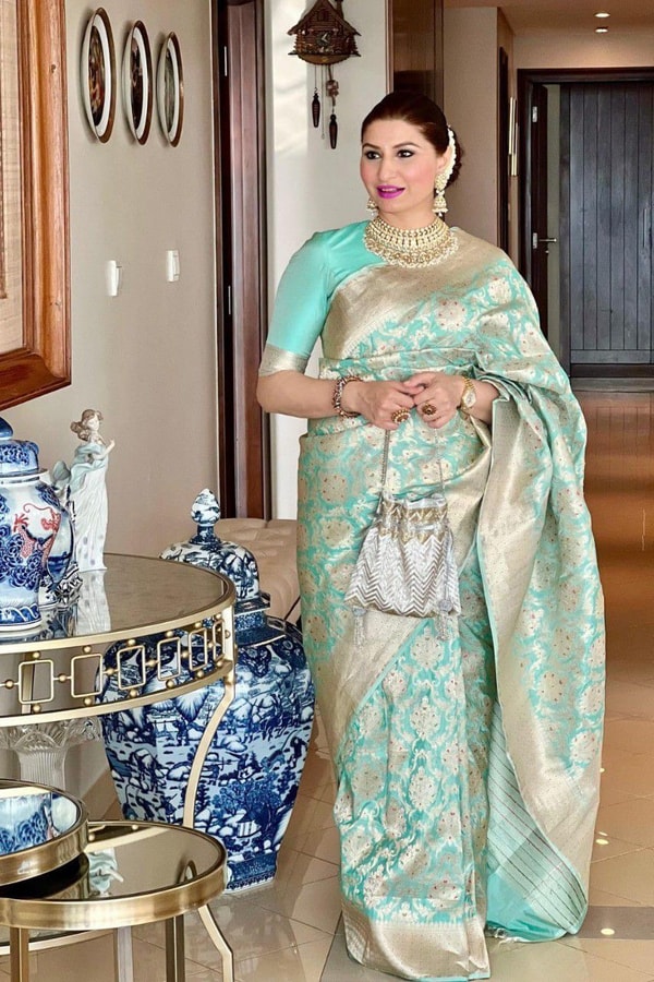 Aqua Green Banarasi Soft Silk Saree with Gold Zari Floral Jaal and Rich Woven Pallu  in Surat