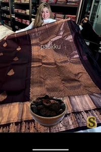 Aubergine Banarasi Soft Silk Saree with Copper Zari Leaf Buttas and Rose-Copper Pallu  in Surat