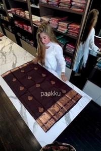 Aubergine Banarasi Soft Silk Saree with Copper Zari Leaf Buttas and Rose-Copper Pallu  in Surat