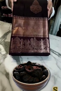 Aubergine Banarasi Soft Silk Saree with Copper Zari Leaf Buttas and Rose-Copper Pallu  in Surat video 1